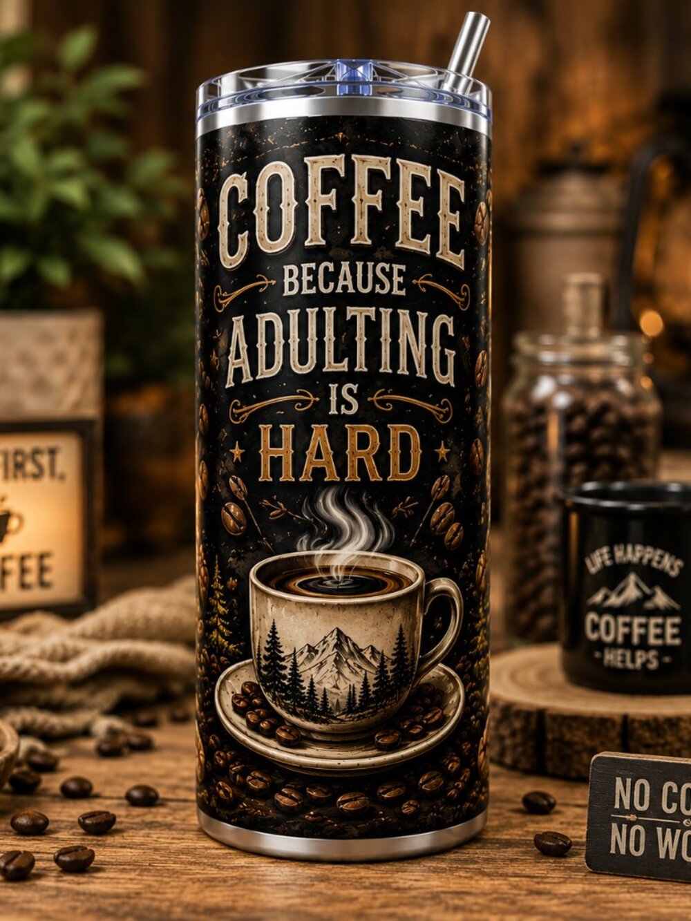 ☕ COFFEE BECAUSE ADULTING IS HARD — 20 OZ SKINNY TUMBLER